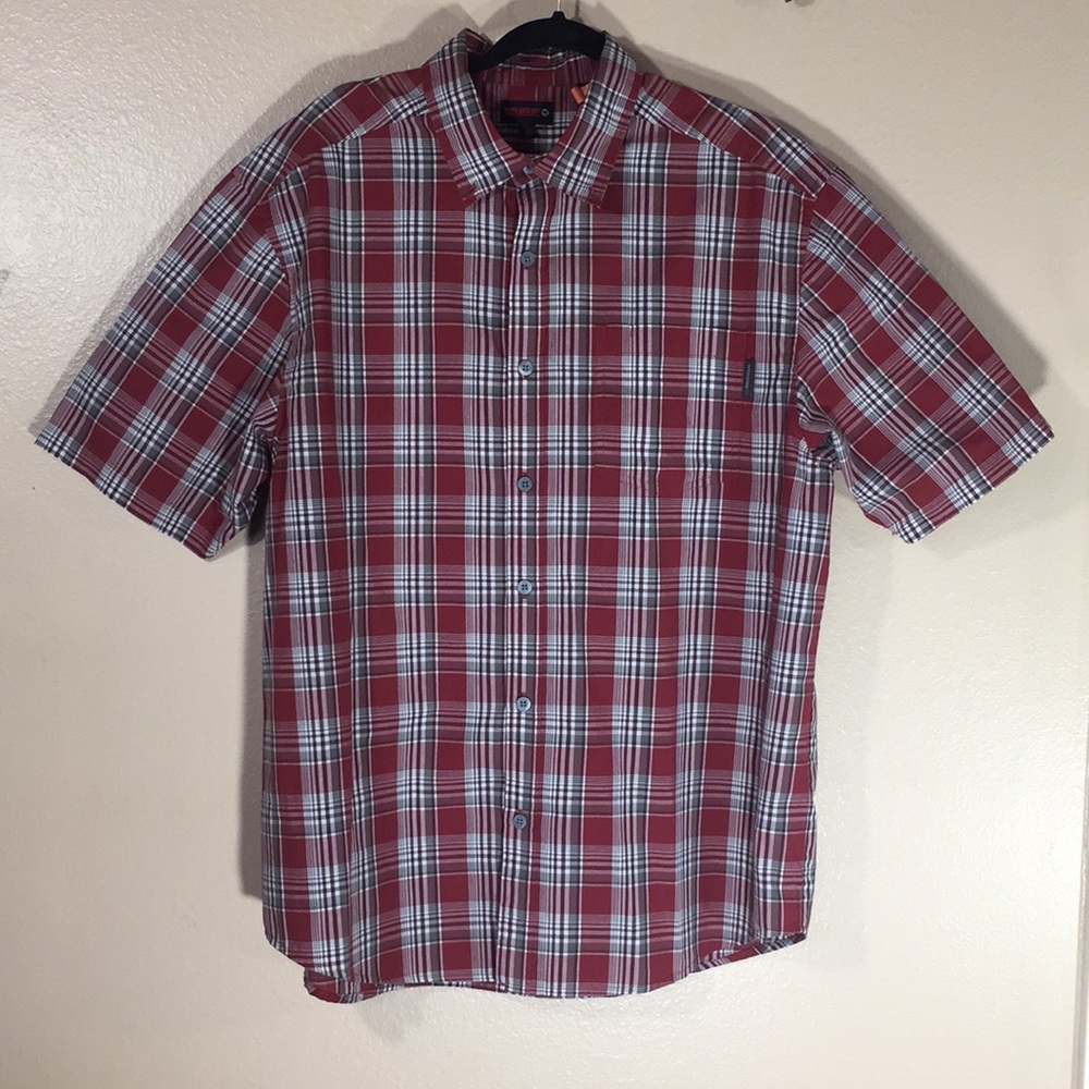 Red and gray Wolverine casual button down shirt